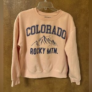 Awake Peach / Pink Colorado Rocky Mtn. Crew Neck Sweatshirt Size Large
